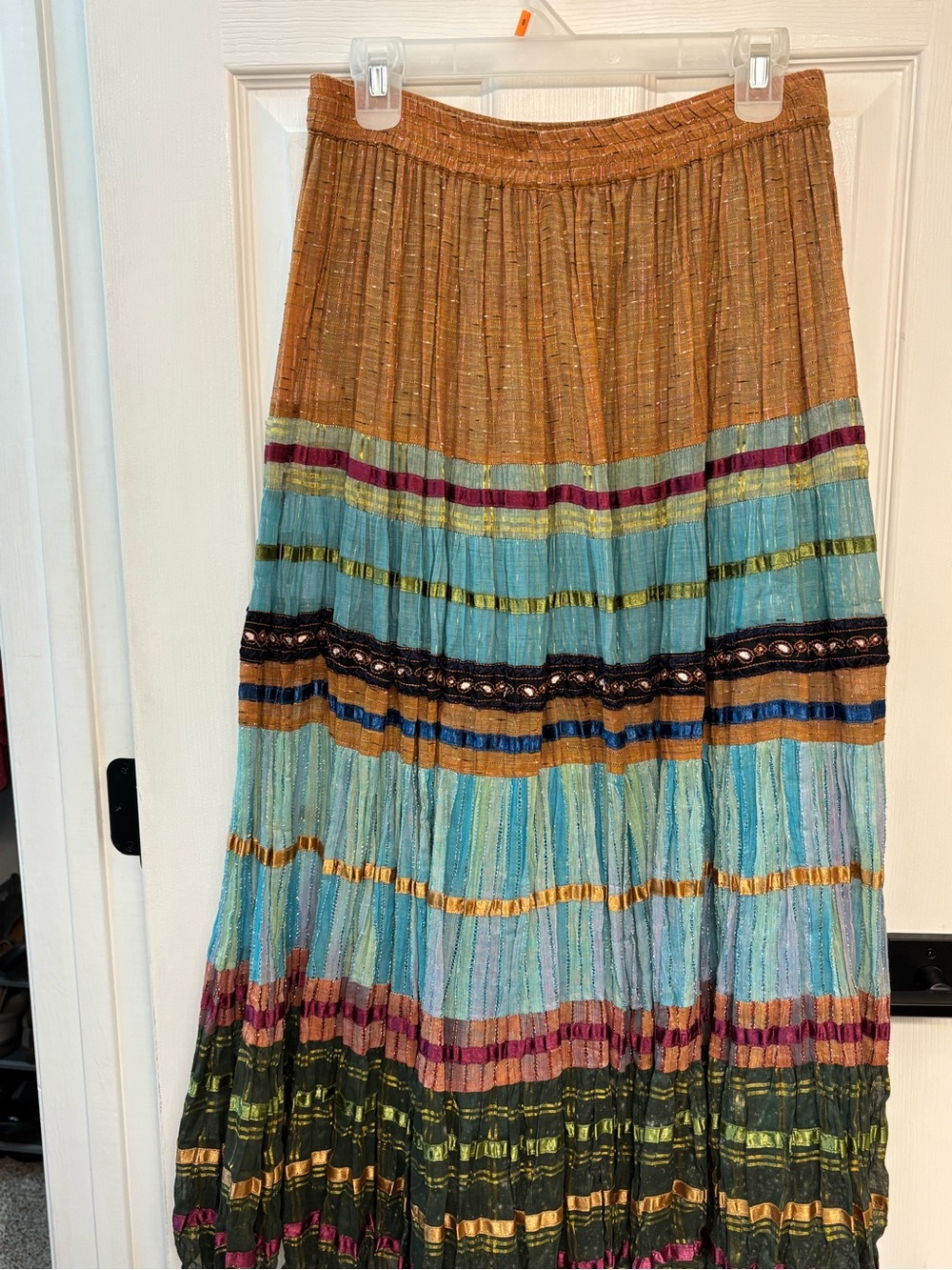 Coldwater Creek Multicolor Boho Maxi Skirt - Amber, Aqua & Olive